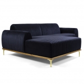 Sofá Molino 6 Lugares 350cm Chaise Direito Pés Gold Suede Azul Marinho