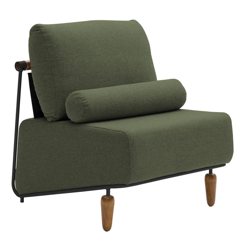 Poltrona Decorativa Aurea Base Aço Preto Linho Verde