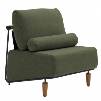 Poltrona Decorativa Aurea Base Aço Preto Linho Verde